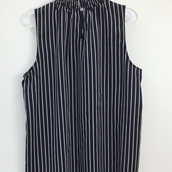 Ann Taylor Ruffled Mock Neck  Navy Sleeveless Blouse Size S EXCELLENT Condition - Picture 3 of 7